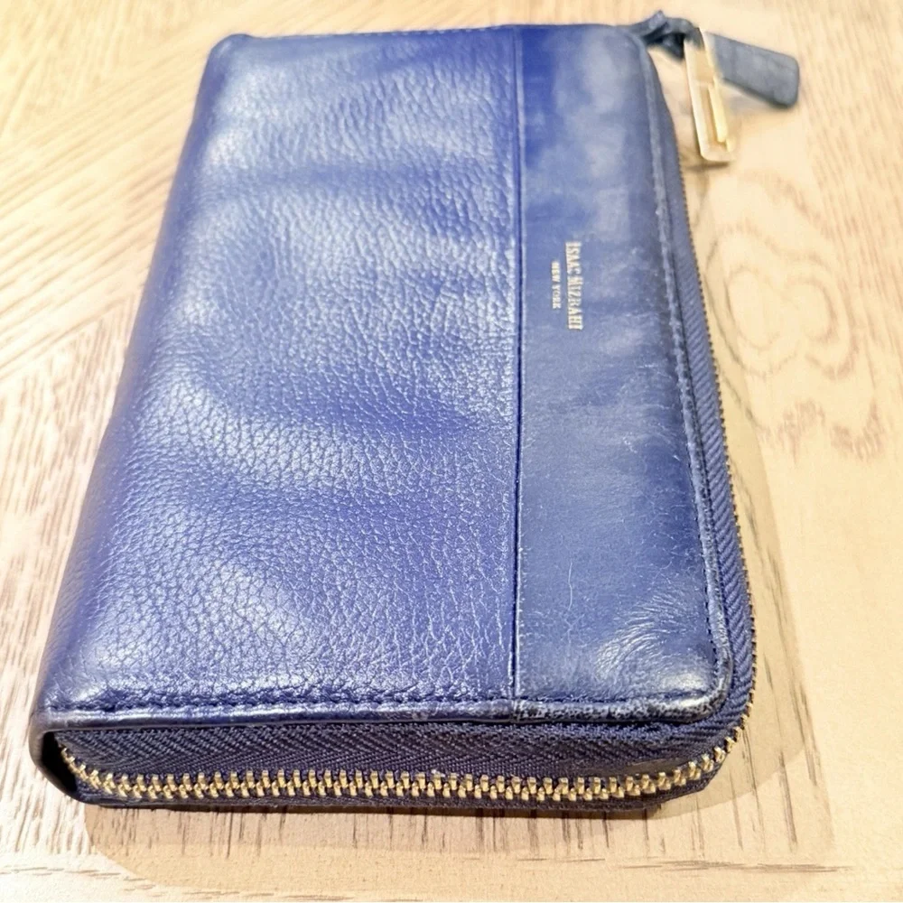 Isaac Mizrahi Women's Leather Wallet Navy Blue Zip Up